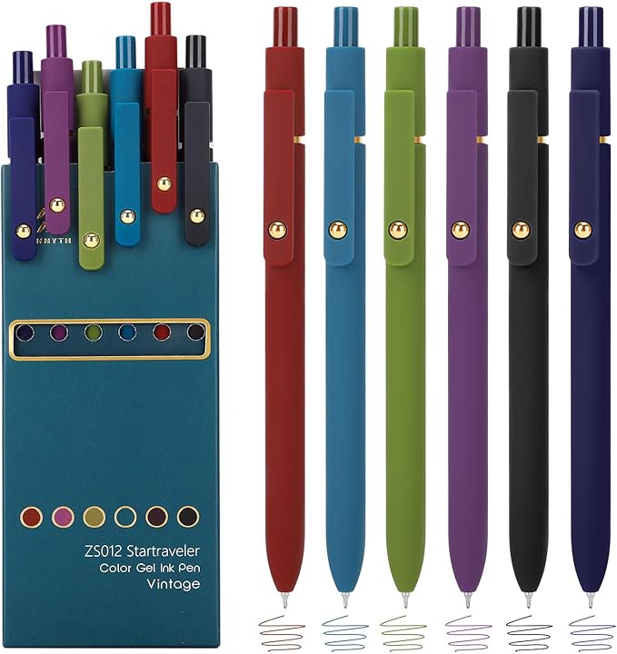 Ddaowanx Colorful Gel Pens, 0.5mm Fine Point Retractable, Cute Pens with Colored Writing and Sketching,Gifts for Nurse (24Pcs-Vintage Colors)