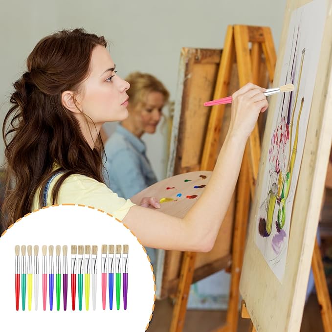 Paint Brushes Sets 64 Pcs Flat Paint Brushes Bulk Large Chubby Brush Easy Hold and Clean Art Supplies for Acrylic Oil Watercolor Washable Pain Classroom Must Haves - Colorful
