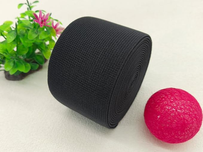 Black Wide Knit Elastic Band for Sewing 3 inch 5yards Double-Side Twill Woven Elastic Heavy Stretch Elastic Spool Band for Pants Waist-Wigs-Skirts-Craft-DIY Projects