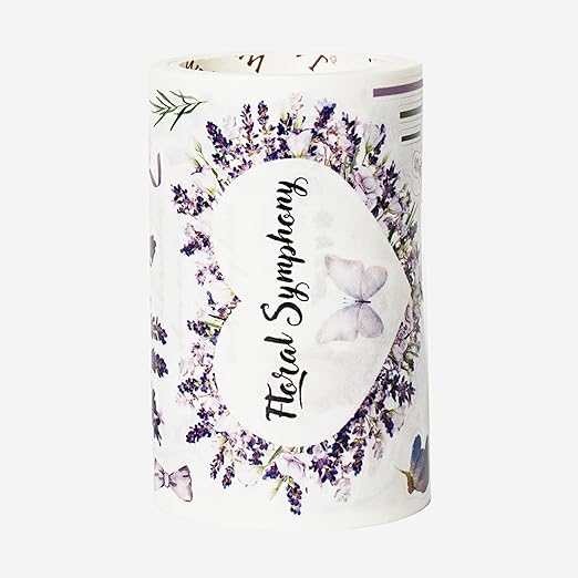 WT Pre-Cut Purple Muse Wide Washi Tape, Single Roll, Soft Purple Florals & Handwritten Script, Decorative Washi Tape for Journaling, Scrapbooking, Bujo, Planner, DIY Crafts, 70mm×5m
