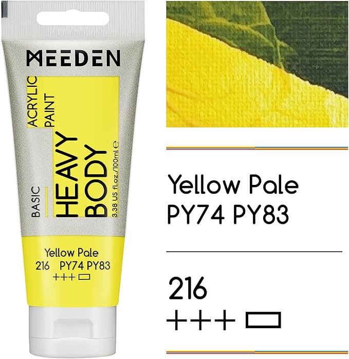 MEEDEN Acrylic Paint Yellow Pale: Bundled with Titanium White Color - 100ml/3.38oz x2 Bulk Heavy Body Acrylic Paint Tubes for Art Craft Painting