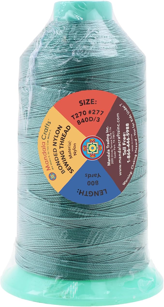 Mandala Crafts Size 277 840D T270 Bonded Nylon Thread - Aquamarine 800 YDs Tex 270 Heavy Duty Sewing Threads for Leather, Jeans, Weaving, Outdoor Marine Upholstery