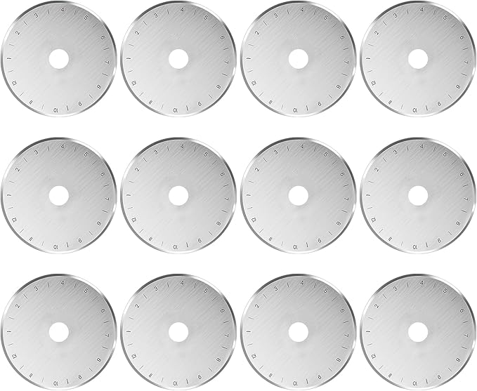 12 Pack 45mm Rotary Steel Blades, Sharp and Durable Rotary Replacement Blades with Scale for Quilting Sewing Fabric Cutting (Circular Hole)