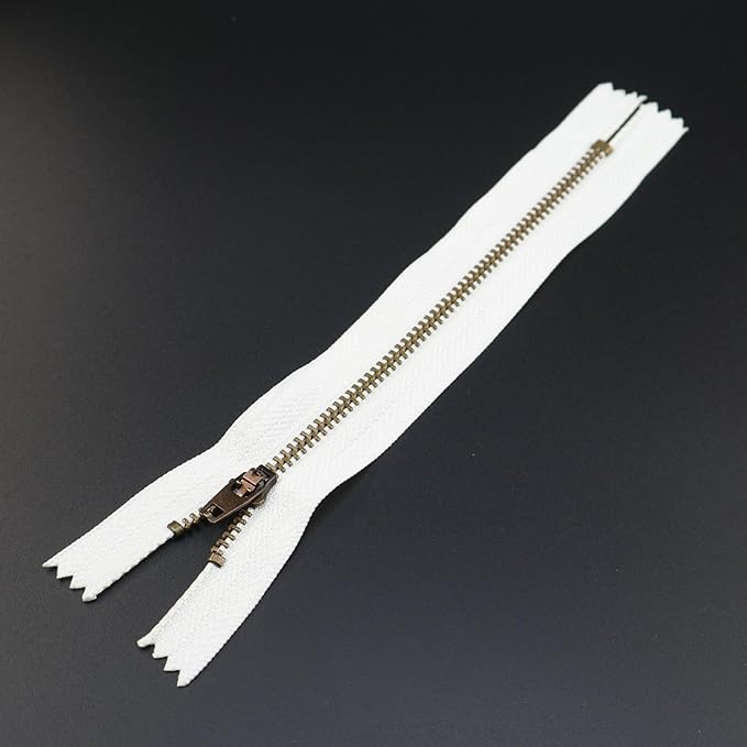 Leekayer 3# Jeans Zipper 9 Inch Antique Brass Metal Zipper 22.86cm Close End Zippers 6pcs,(White-Brass)