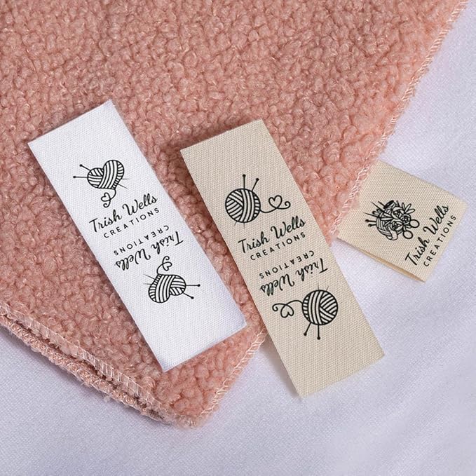 callie Personalized Sewing Labels for Handmade Items, Custom Name on Made with Love Cotton Tags for Crocheting, Branding, Crafts, Knitting 50-200 PCS (10 Pattern Options)