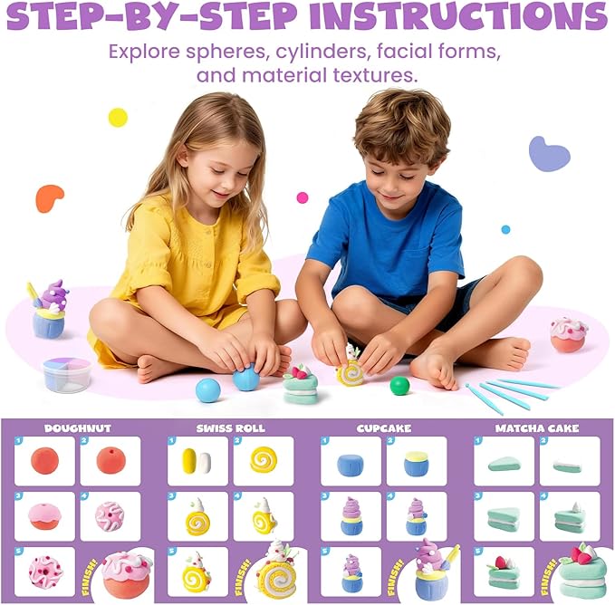 Air Dry Clay for Kids,12 Desserts Theme Party Foam Clay,Ultra Light Modeling Clay Kit, DIY Art and Home Party Favors for Boys & Girls (Dessert)