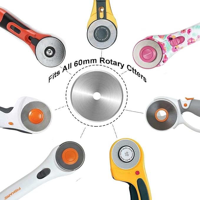 60mm Rotary Cutter Blades 5-Pack Replacement Blades Fits Fiskars, OLFA,Martelli,Dremel,Truecut,DAFA for Quilting Scrapbooking Sewing Arts & Crafts Sharp and Durable Cutter Blade (silver)