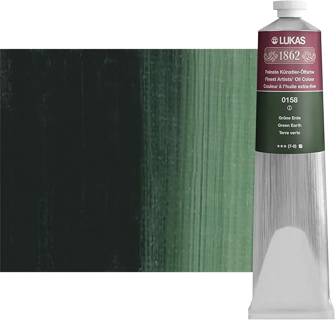 Lukas 1862 Professional German Oil Paint, Green Earth 200 mL - w/Beeswax & Non-Yellowing Sunflower Oil, Short Drying Time, Smooth, Outstanding Lightfastness