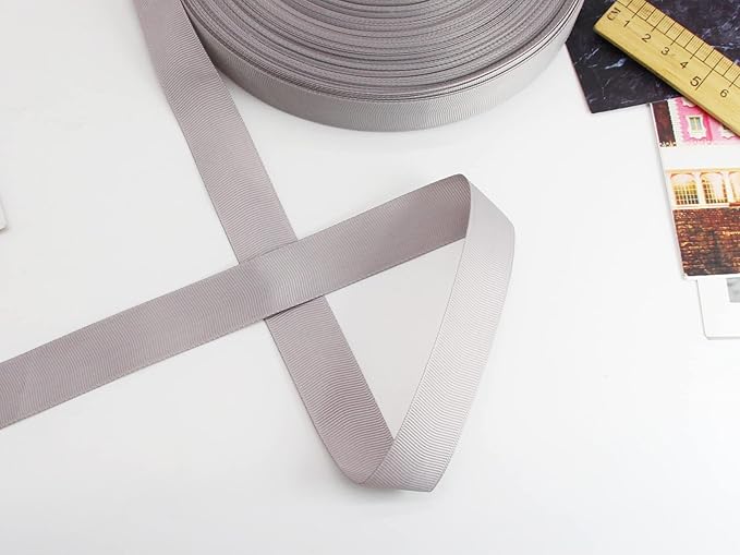 Jesep One Roll 100 Yards Soild Grosgrain Ribbon Boutique Gift Wrapping Package Ribbon, DIY Crafts Bow Hair Headband Accessories Assorted Ribbon#09 (1" 25mm, Gray)