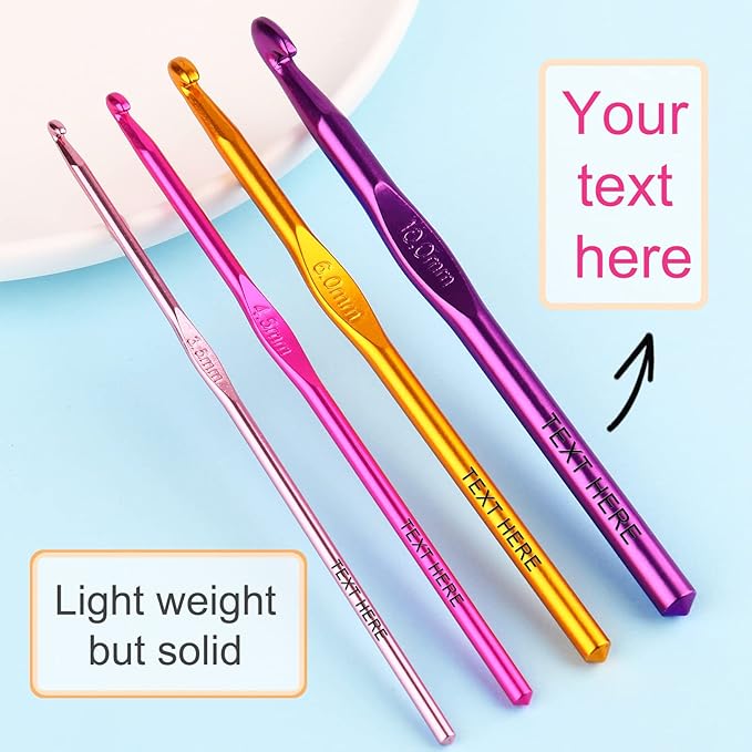 Custom Engraved Text/Name Crochet Hooks Personalized Multicolor Aluminum Handle Knitting Needles Craft Yarn 2-10mm Set 14Pcs Gifts for Women