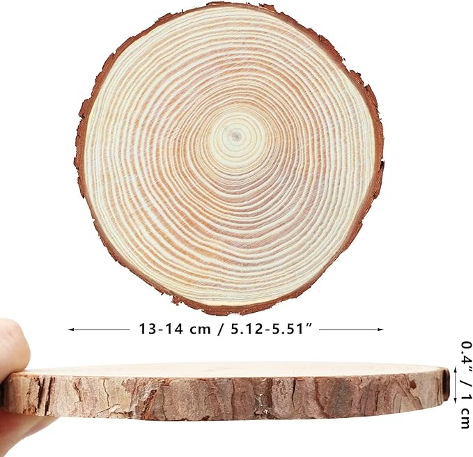 FSWCCK 17 PCS Unfinished Wood Slices for Centerpieces - 5.1-5.5 Inch,Round Natural Discs with Tree Bark, Wooden Cookies Circles for Crafts Christmas Ornaments, Rustic Wedding Decor,Table Decoration