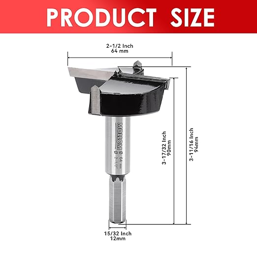 Mollom 2-1/2" (64mm) Forstner Drill Bit for Precise Woodworking with Durable YG8 Carbide Thickness of 2.0mm,This Hinge Cutter Tool is Ideal for Hard Wood, Plastic, Plywood