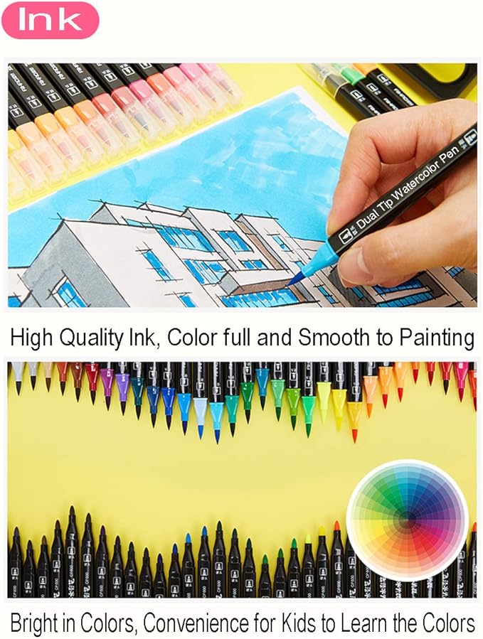 WQIYA Dual Tip Markers for Kids, Washable Markers Set, Art Marker with Stand Portable Box, Gift For Kids (36 Colours)