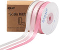 Pink Double Face Satin Ribbon 3/8 Inch x 45 Yards White Fabric Ribbon for Gift Wrapping, Flower Bouquets, Hair Bows Making, Wedding Decoration, Invitation Cards, Valentine's Day (3 Rolls *15Yd)
