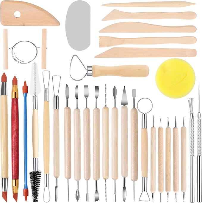 Tovotum Pottery Sculpting Tools 32PCS Ceramic Clay Carving Tools Set for Beginners Expert Art Crafts Pottery Clay Tool