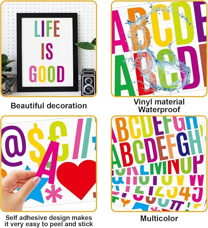 400 Pcs 24 Sheets Large Letter Stickers 2.5 Inches Alphabet Number Self Adhesive Sticker for Bulletin Board, Classrooms, Mailbox, Scrapbooking, Poster Board, Wall Vinyl Stick On Letters Colorful