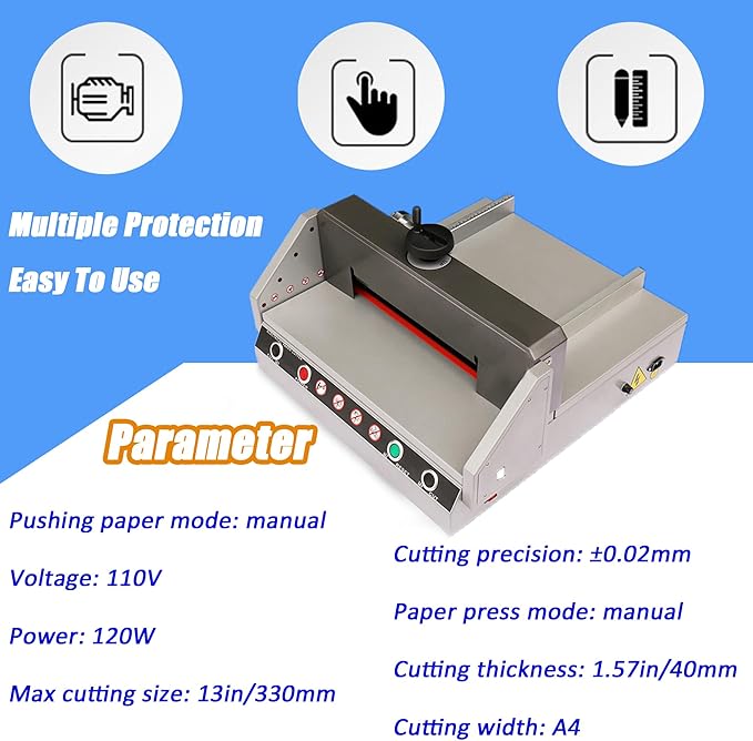 TECHTONGDA Electric Paper Cutter 13in Paper Trimmer, Desktop Cutting Paper Machine with Paper Pushing Device & Paper Pressing Handwheel