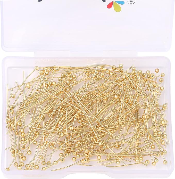 14K Gold Plated Ball Head Pins Non Tarnish 30mm 200pcs for Jewelry Making Findings