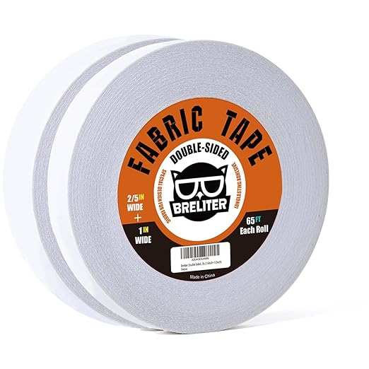 Double-Sided Fabric Tape (2 Rolls) - 65FT Length, No Sewing or Ironing Required, Perfect for Quick Clothing Repairs, Fabric Bonding, and DIY Crafts (2/5inch+1inch)