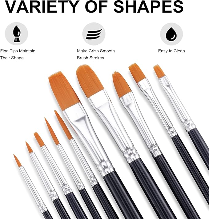 GOTIDEAL Paint Brush Set, 50 Pcs Round Pointed Tip, Small Nylon Hair Brushes for Acrylic, Oil and Gouache，Body, Face Nail Art and Rock Painting, Perfect for Kids & Adult