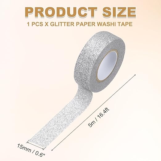 PATIKIL 1 Roll Glitter Paper Washi Tape, Washi Decorative Tape for Crafts, Silver