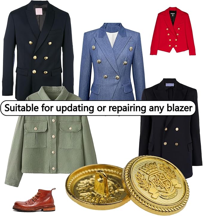 18PCS Gold Blazer Buttons for Men Replacement Buttons Suits Antique Gold Buttons for Blazer 25mm 20mm and 18mm Gold Button for Sport Coat, Uniform, Jackets Vintage Blazer Buttons Men
