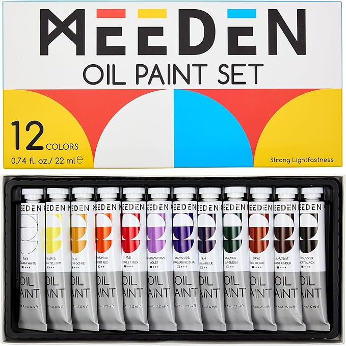 MEEDEN Oil Paint Set - 12 x 22ml (0.74 oz) Color Oil Paints for Adults Students Beginners- Rich Pigment Art Paints for Canvas Painting