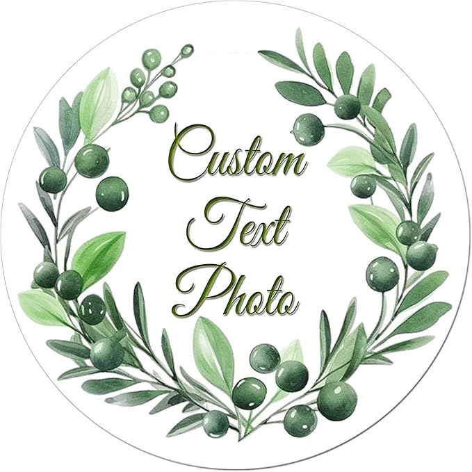 (Made in MA) Custom Round Flower wreath Sticker Labels - Personalized Customized Stickers for Birthday Baby and Labels Product Boxes Wedding Shower Labels