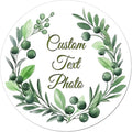 (Made in MA) Custom Round Flower wreath Sticker Labels - Personalized Customized Stickers for Birthday Baby and Labels Product Boxes Wedding Shower Labels