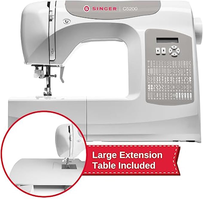 SINGER C5200 Computerized Sewing & Quilting Machine with Extension Table & Accessory Kit | 180 Stitch Applications, Touch Button Stitch Selection, LCD Screen, Full Metal Frame & 1-step Buttonhole
