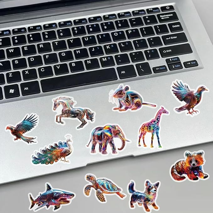 Yoksas Iridescent Wildlife Scrapbook Stickers - 50 Pieces Waterproof Clear Painted Animal Stickers for Scrapbooking,Journals,Planners