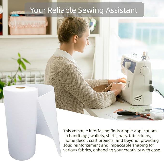 ANXINZENITH Interfacing for Sewing-11.8" x 30.6 Yards,White Iron-On Non-Woven Fabric Stiffener,Suitable for Quilting,Crafts,Clothing,and Home Decor Sewing Materials（50g/㎡）