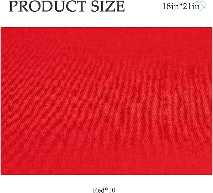 10 Pieces 18 x 21 Inches Cotton Fabric Precut Quilting Fabric Bundles Solid Colors Layer Cakes Quilt Material for DIY Craft Sewing Embroidery (Red)