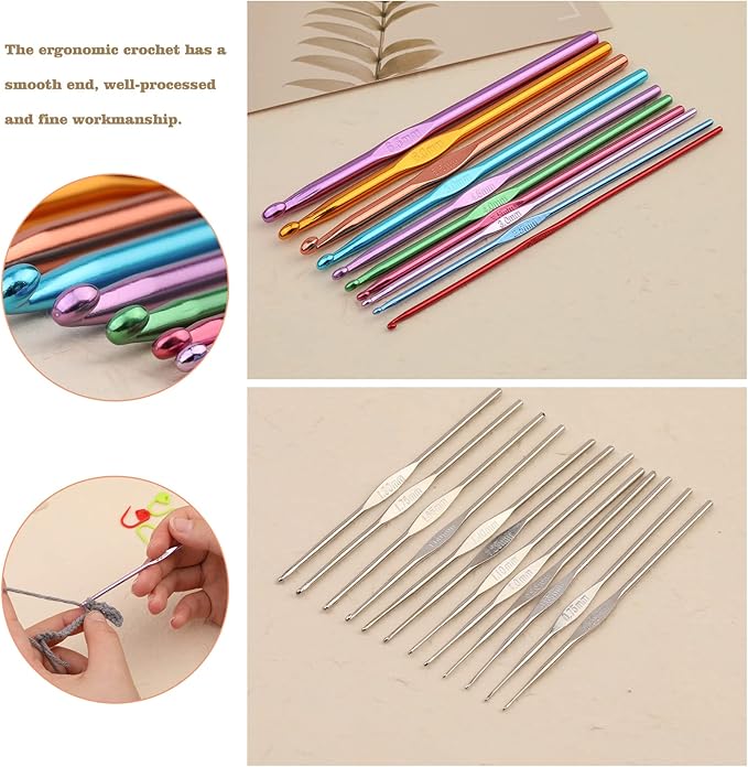 IMZAY 54 Pcs Crochet Hooks Set, 22 PCS Crochet Hooks, Aluminum Ergonomic Handle Crochet, Hook Knitting Needles with Stitch Marker, DIY Hand Knitting Craft Art Tools for Beginners