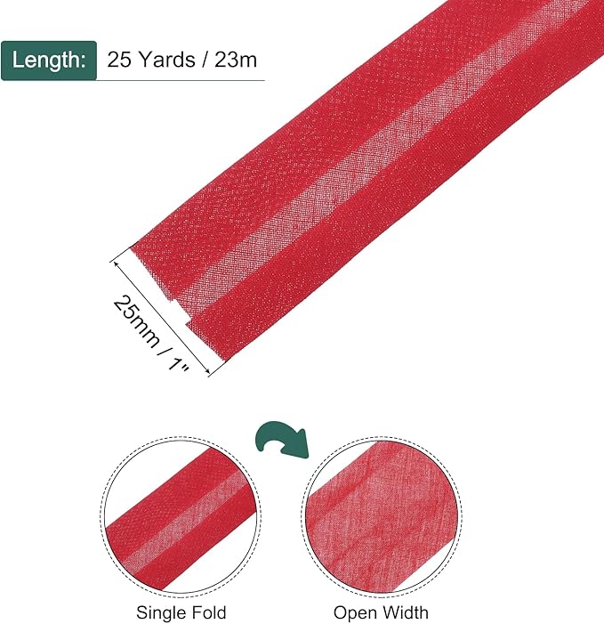 MECCANIXITY 1 Inch Single Fold Bias Tape Polyester Continuous Bulk Bias Tape for Sewing,Seaming Quilting Hemming Binding Crafts (Wine Red 25 Yards)