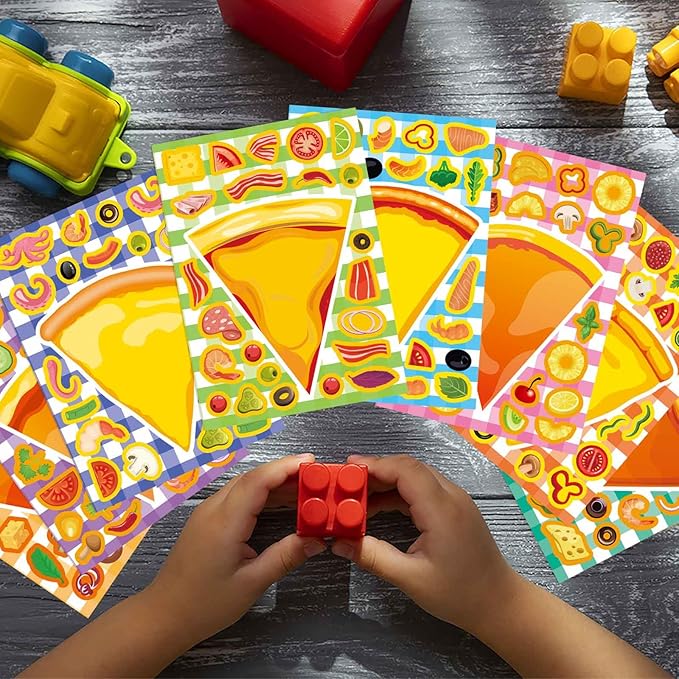 24 Sheets Make A Pizza Stickers for Kids, Make Your Own Stickers, Pizza Parties Cute Party Favors Decorations, DIY Arts Birthday Games Family Night