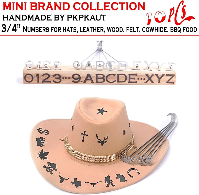 10Pcs Mini 3/4" Branding Irons, Number Custom Wood Branding Iron Personalized for Wood Working, Leather Hats, Felt, Cowhide, BBQ Brander & Bread Logo, Steak Branding Iron for Food
