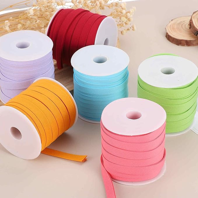 MECCANIXITY 2/5 Inch Double Fold Bias Tape Continuous Bulk Bias Tape for Sewing, Seaming Quilting Hemming Binding Crafts (Light Purple 25 Yards)