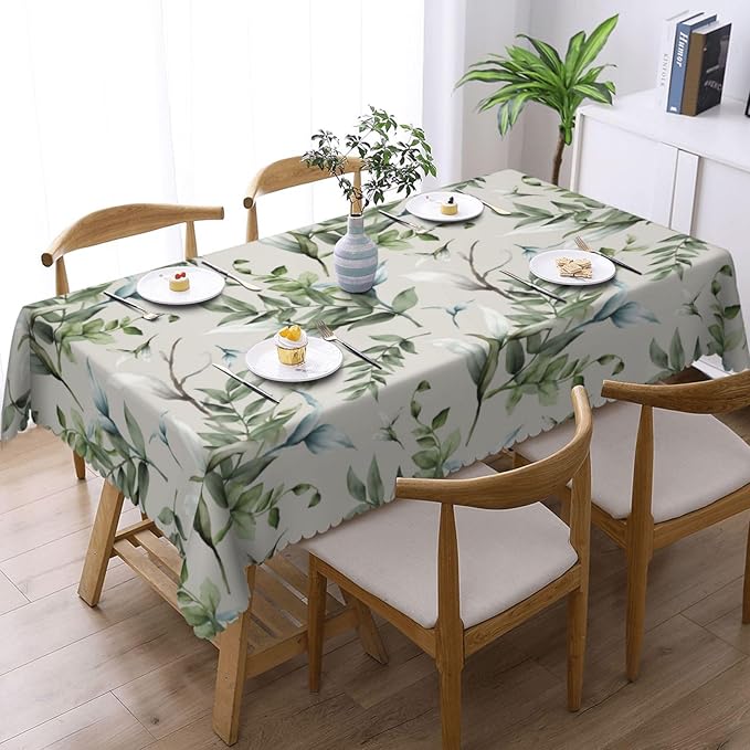 Luxury Watercolor Leaves Rectangle Tablecloth Green Leaf Summer Plant Table Cloth Dining Table Cover for Home Kitchen Restaurant Party Buffet Picnic 54 x 72 Inch