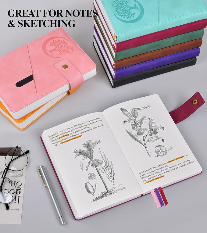 Blank Journal Notebook, A5 Hardcover Leather Sketchbook with 200 Pages Thick Blank Paper for Men Women, Unlined Drawing & Writing Journal, 5.9" x 8.4" Plain Notebook (wine red)