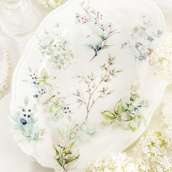 120 PCS Pastel Watercolor Nature Floral Botanical Stickers - Elegant Scrapbooking Supplies Vintage Flower Stickers for Journals, Christmas Decoration, Wedding Card, Wedding Planner