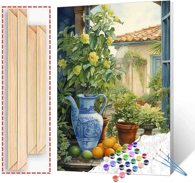 Tucocoo Green Garden Plants Naturecore Painting Paint by Numbers Kits 16x20 inch Canvas Rustic Charm DIY Oil Painting for Kids, Adults Beginner with Brushes Acrylic Pigment Drawings Gift(DIY Frame)