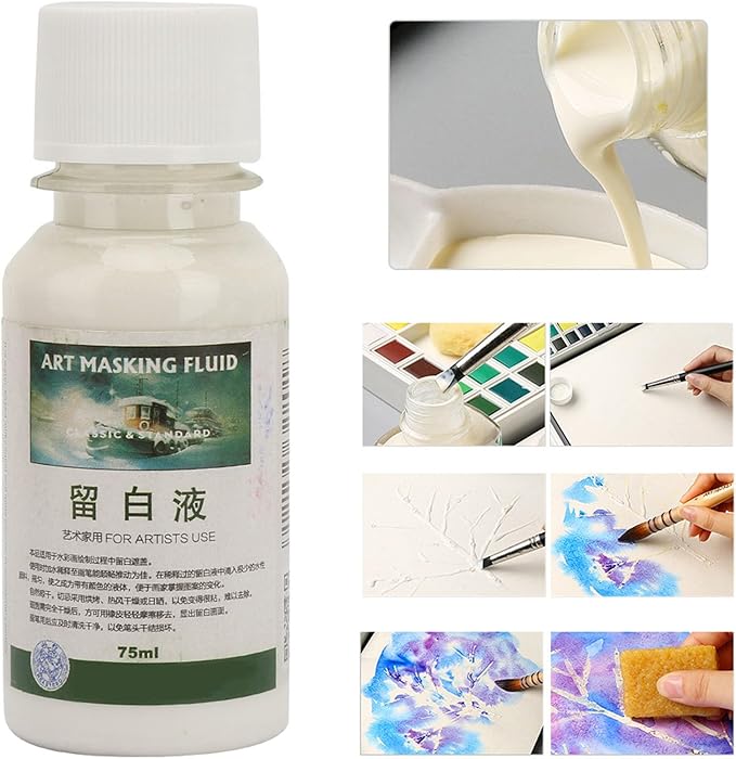 Masking Fluid for Watercolor Painting, Painting Media Pigment Covering Liquid, Art Masking Liquid Watercolors, 75ml