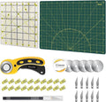 39 Pcs Rotary Cutter Set - Quilting Kit incl. 45mm Fabric Cutter, 5 Extra Rotary Blades, A4 Cutting Mat, Craft Knife Set, Quilting Ruler and Sewing Clips, Ideal for Crafting, Sewing, Patchworking