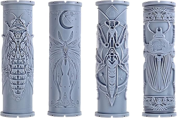 Enchanted Insect Collection Clay Texture Rollers 4-Pack (4") - Insect Set #01 - Embossing Pattern Rollers for Polymer & Ceramic Clay, Pottery & Crafts
