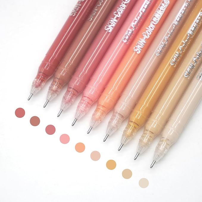 Gel Pens with Fine Point 0.6mm, 9 Colors Drawing Pencils for Adult Coloring Books Smooth Writing Pen Set for Journaling(Colorful Skin)