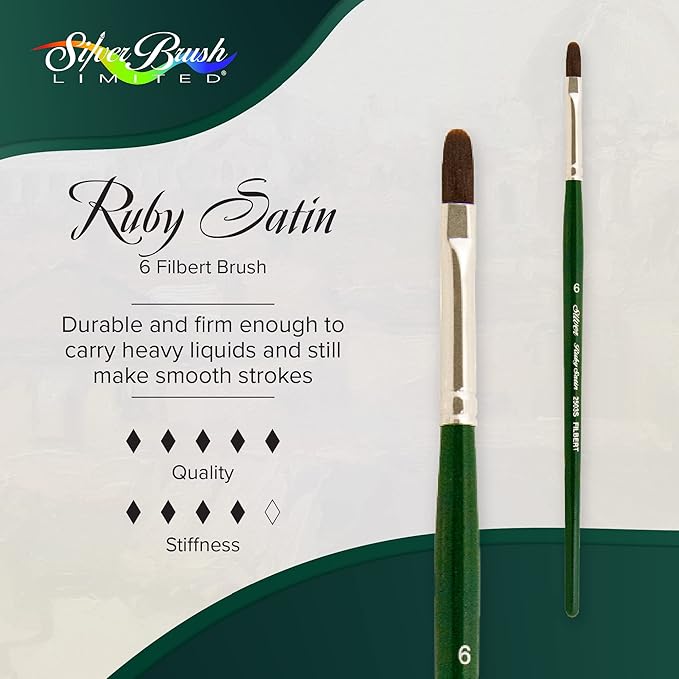 Silver Brush Limited 2503S6 Ruby Satin Filbert Brush for Fluid and Flow Acrylics, Size 6, Short Handle