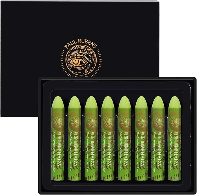 Paul Rubens Green Yellow Oil Pastels (8 Pack) - Ultra-Creamy & Blendable, Bullet Tip for Precision - Premium Art Supplies for Drawing, Sketching & Painting - Ideal for Artists, Students & Beginners