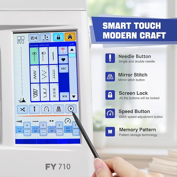 FEIYUE FY710 Computerized Sewing Machine – 180 Stitch Patterns, Stitch Memory, LCD Display, Adjustable Speed, Automatic Thread Cutter, Presser Foot Set, for Advanced Sewing, Quilting & Monogramming