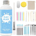 EIGTWEN 100ml Air Dry Clay Glaze and 29pcs Clay tools kit, Gloss Clay Varnish Protects Clay from Surface Wear, Pottery Tools Can be Used for Stippling, Carving, Molding, and Shaping Clay Crafts(Gloss)